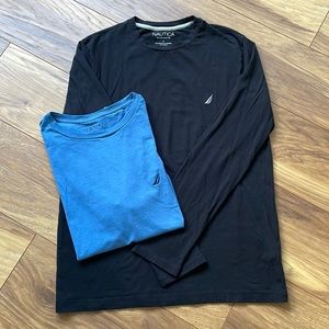 Nautica Men’s Black Long Sleeve and Blue Short Sleeve Shirt Bundle Size Large